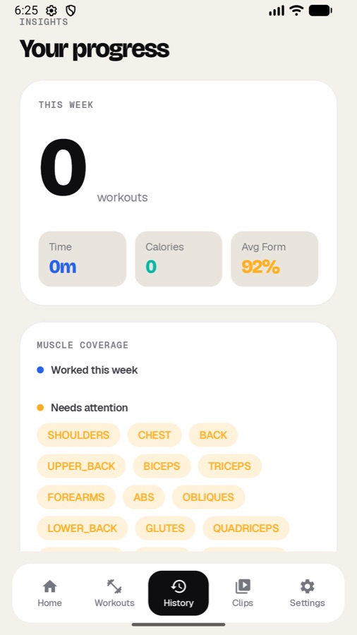 Workout history with session summaries